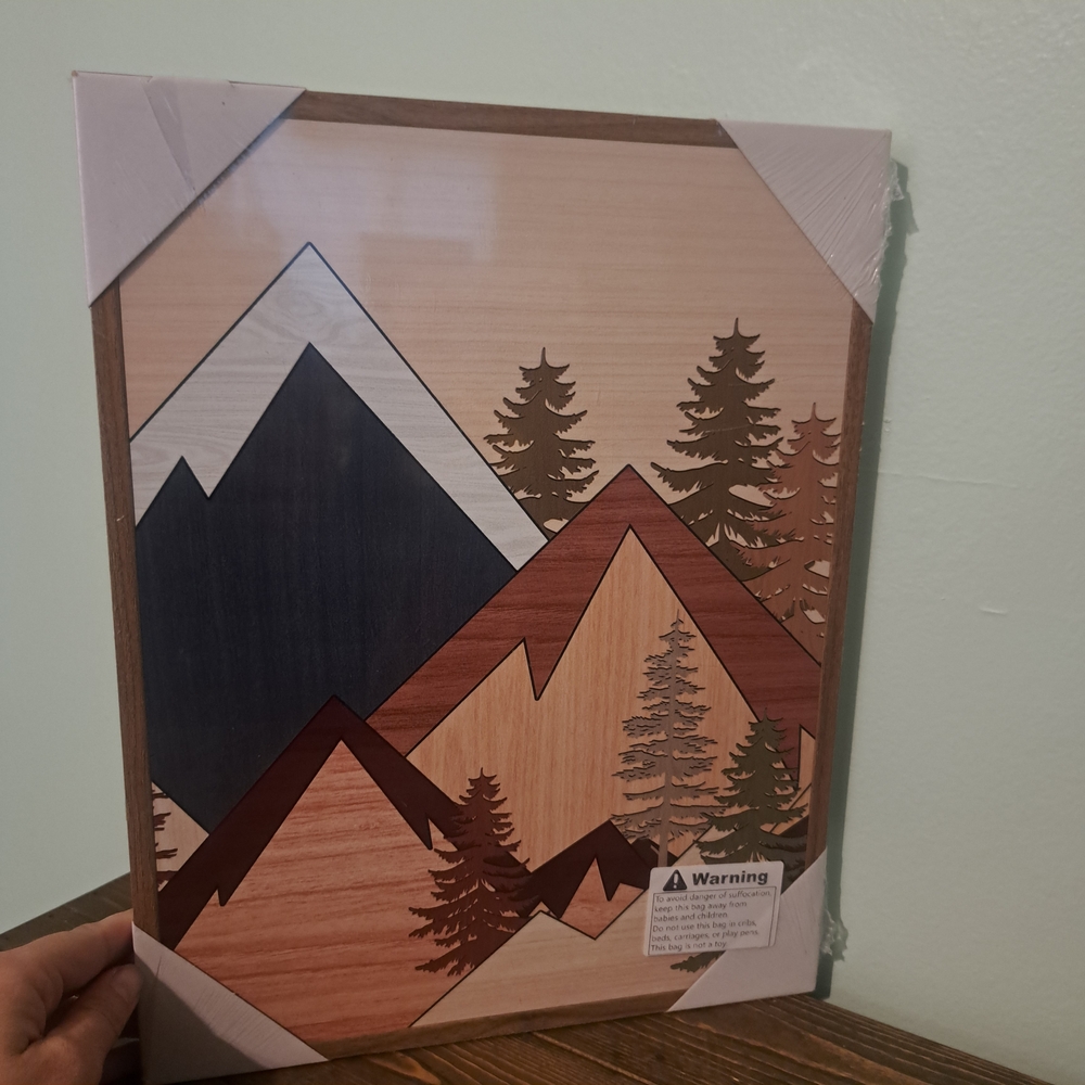 🌟3 For $12 🌟Framed Wood Mountain Art Print in Natural and Brown Tones